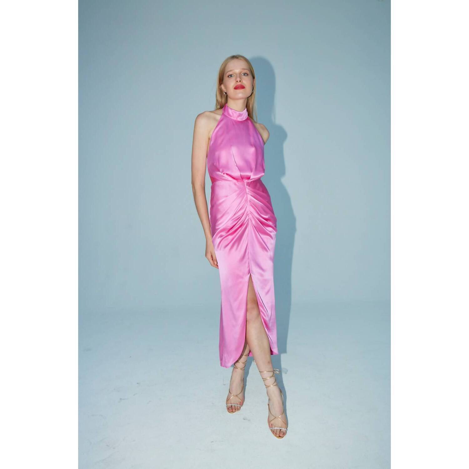 New Aiifos Eloisa Halter Neck Pleated Dress In Pink — image 4 of 4